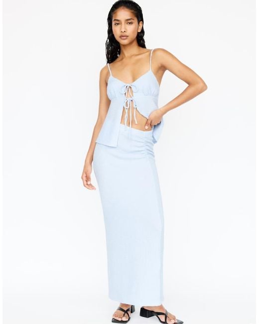 Pull&Bear White Midi Skirt With Gathered Waist
