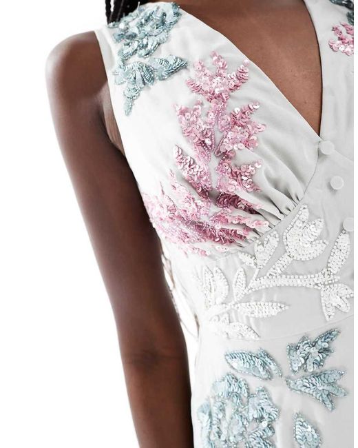 Maya White Embellished Sleeveless Maxi Dress