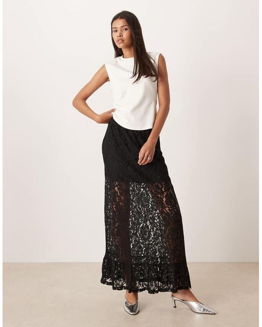 Jdy White Tiered Lace Maxi Skirt With Lining