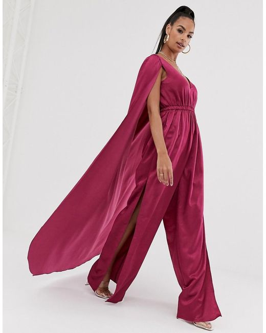 Bariano Pink Cape Satin Jumpsuit