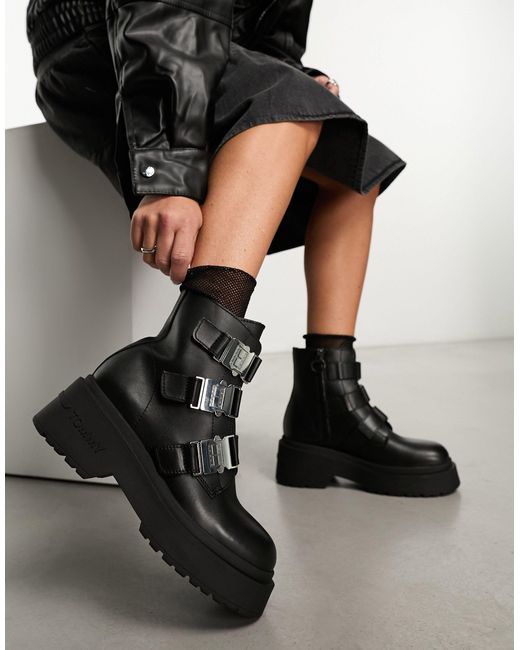 Tommy Hilfiger Black Chunky Hardware Boots