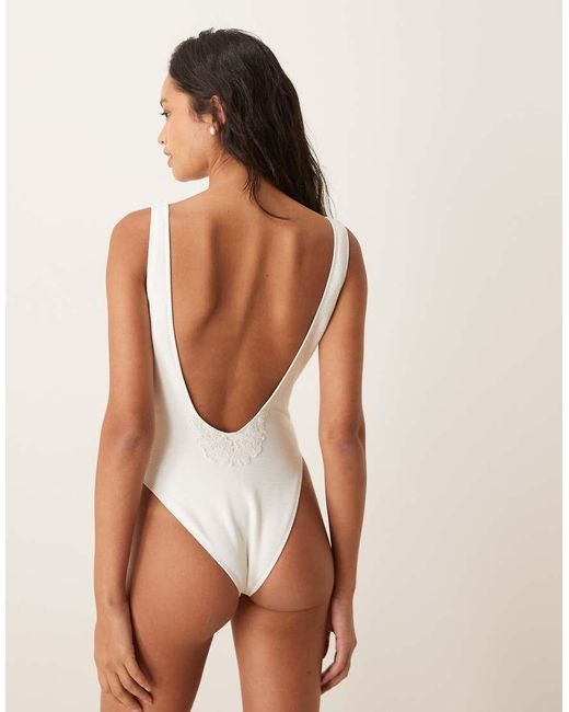 For Love & Lemons White Lelani Embroidered Detail One Piece Swimsuit