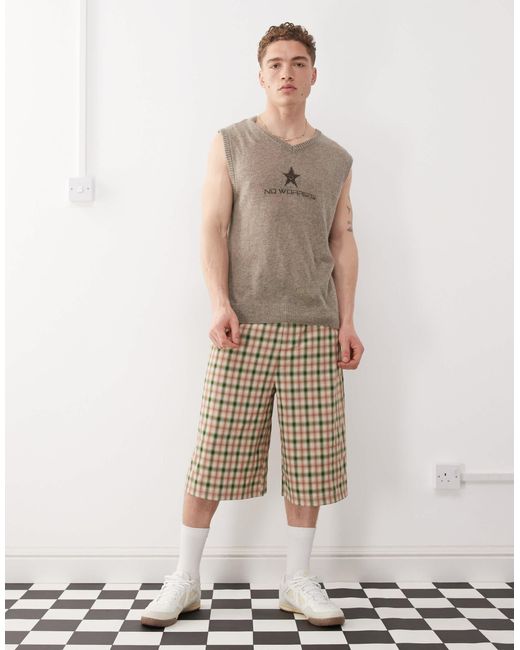 Collusion – oversize-jorts mit mehrfarbigem karomuster in Natural für Herren