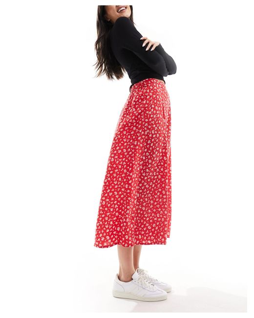 Monki Red Midi Skirt