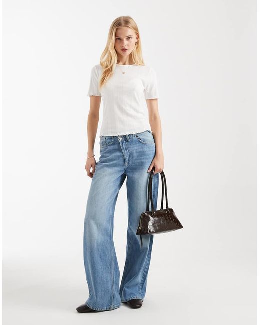 ONLY White Pointelle Lettuce Edge Top