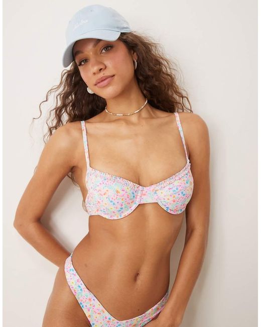Kulani Kinis Brown Moonflower Double Ruffle Underwire Bikini Top