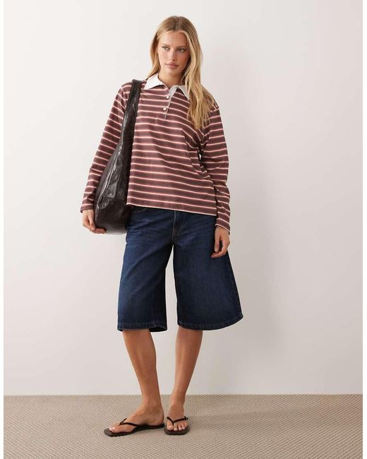 ASOS Brown Long Sleeve Boxy Rugby Polo Top