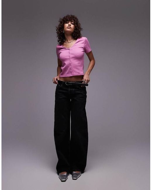 Levi's Geribbelde Crop Top Met Knoopsluiting in het Purple
