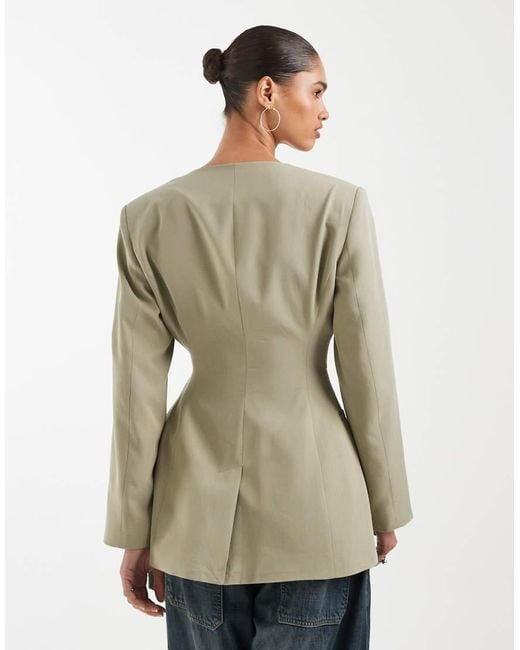 ASOS Natural Linen Blend Round Neck Blazer