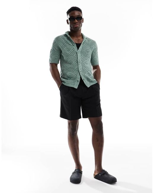 Camisa Verde Salvia De Punto Calado De Only & Sons de hombre de color Gray