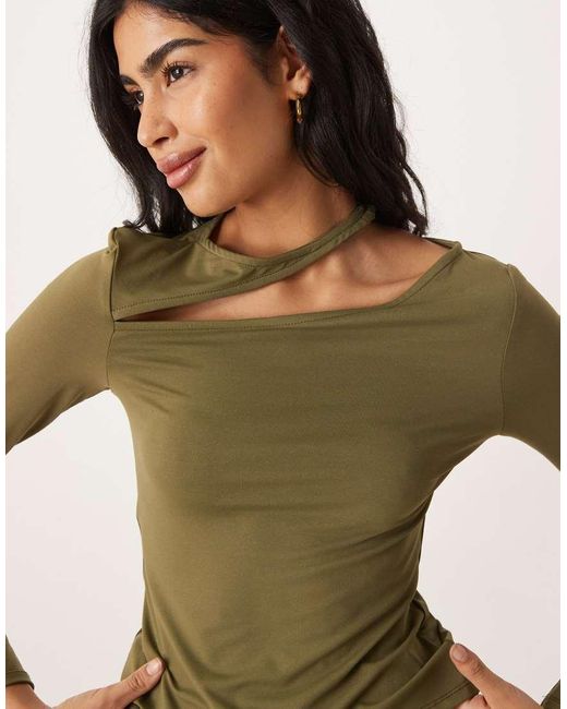 ASOS Green Cotton Touch Long Sleeve Top With Cut Out Detail