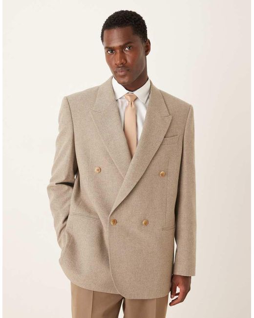 ASOS Natural Double Breasted Relaxed Boxy Blazer With Wool for men