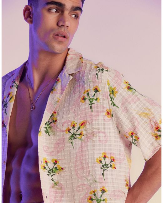 Camisa holgada con estampado floral ASOS de hombre de color Pink
