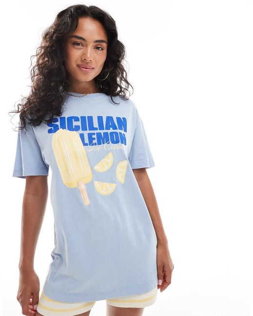 New Look Blue Sicilian Lemon Oversized T-shirt