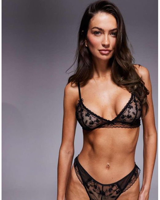 ASOS Black Valentina Floral Embroidered Bralette With Satin Binding