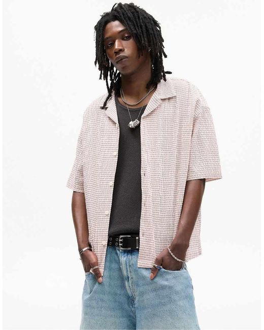 Camicia A Maniche Corte Rossa A Quadri di Pull&Bear in Black da Uomo