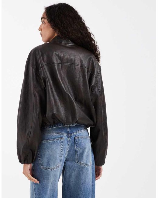 ASOS Black Asos Design Tall Washed Leather Look Oversized Bomber Jacket