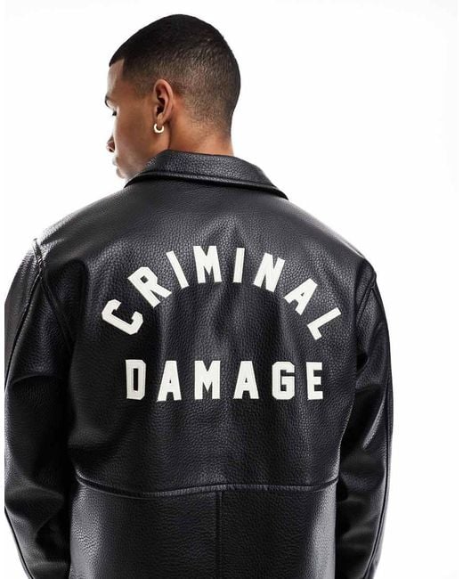 Criminal Damage Black Leather Workwear Shirt Jacket for men