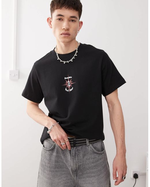 T-shirt coupe carrée avec imprimé surf shop Weekday pour homme en coloris Black