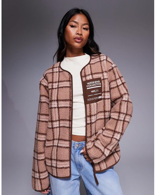 ASOS Women's Weekend Collective Borg Zip Through Fleece With Pink