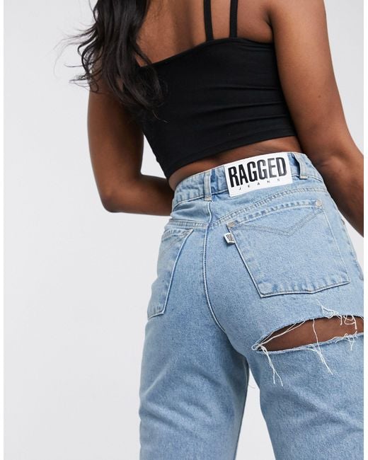The Ragged Priest Mom Jeans With Bum Rip in Light Blue Wash (Blue) - Lyst