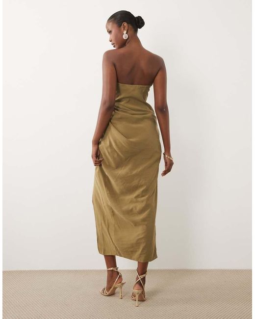 ASOS Natural Bandeau Draped Midaxi Dress With Slit