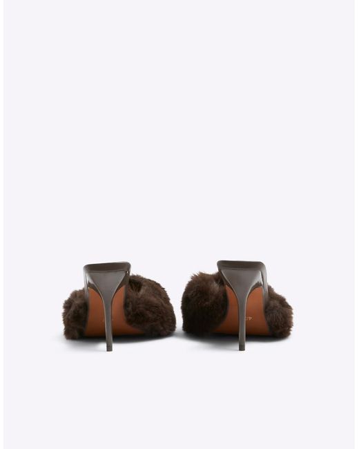 River Island Brown Faux Fur Heeled Mules