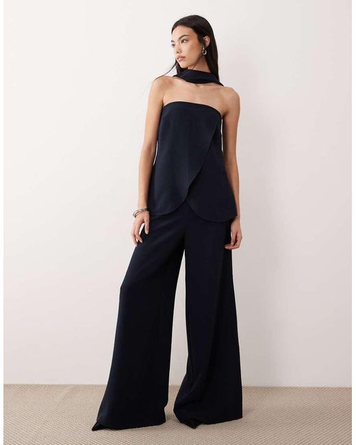 ASOS Blue Tailored Bandeau Top With Choker Detail Co-ord