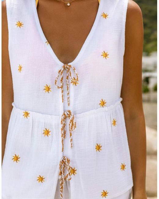 Chelsea Peers Green Cotton Cheesecloth Embroidered Sunburst Cami Top