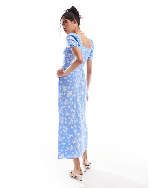 & Other Stories Blue Puff Sleeve Midi Dress