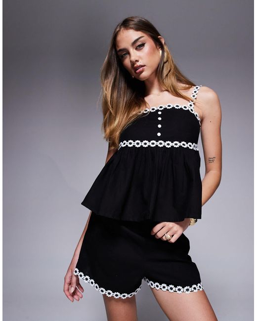River Island Black Daisy Trim Short Co-Ord