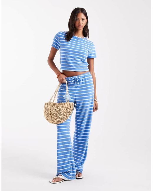 4th & Reckless Blue Towelling Embroidered Logo T-shirt Co-ord