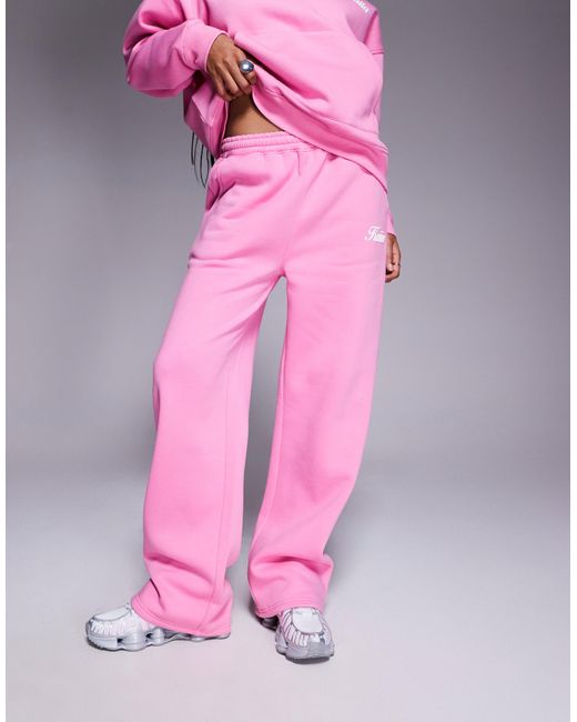 Kaiia Pink Cotton Rich Studio Cherry Print Pocket Detail Wide Leg jogger Co-ord