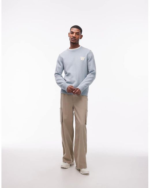 DOUBLE A by WOOD WOOD Blue Tay Lambswool Jumper for men