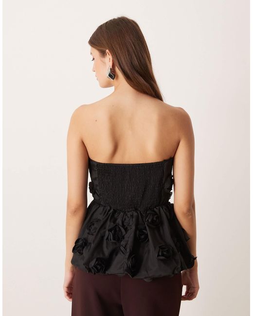Y.A.S Black 3d Floral Applique Bandeau Top