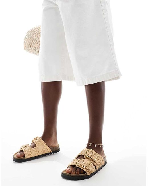 Stradivarius White Flatform Double Buckle Sandal