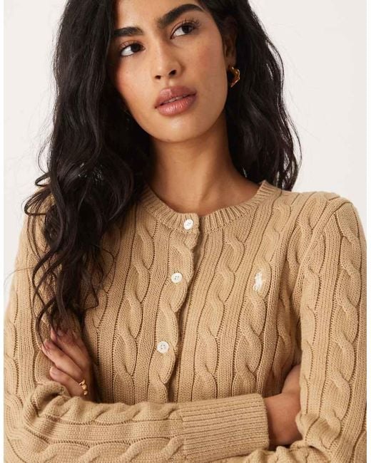 Polo Ralph Lauren Brown Icon Logo Cotton Cable Knit Cardigan