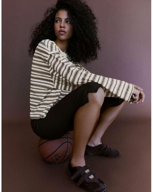 Bershka Brown Striped Boxy Long Sleeve T-Shirt