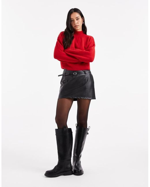 ASOS Red Faux Leather Belt Detail Micro Mini Skirt