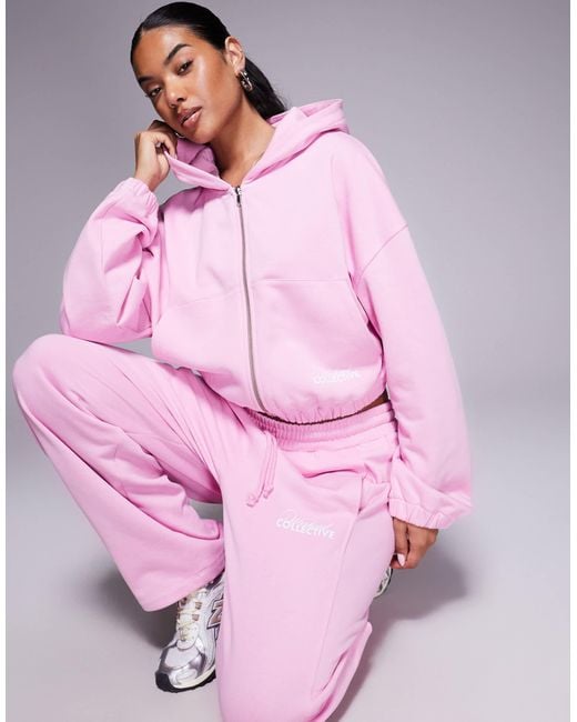 ASOS Pink Weekend Collective Cropped Hoodie With Back Graphic