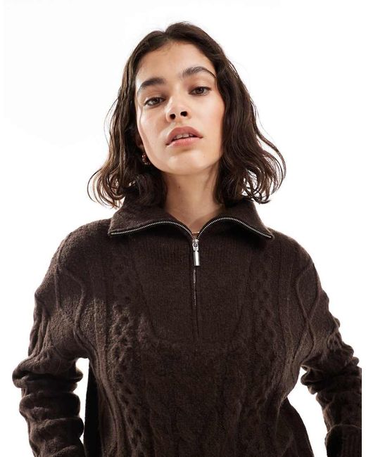 Brave Soul Black Half Zip Cable Knit Jumper