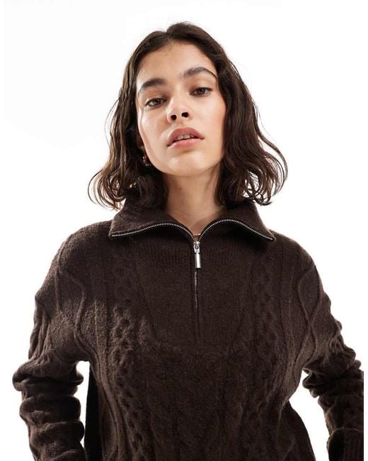 Brave Soul Black Half Zip Cable Knit Jumper