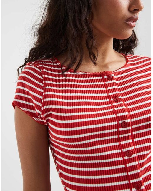Free People Red Most Wanted Ribbed Button Down Top
