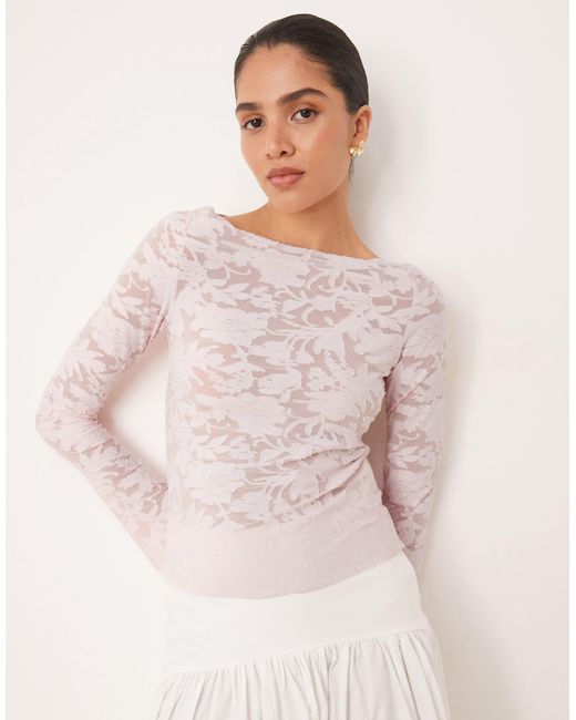 Gina Tricot Pink Long Sleeve Textured Print Crew Neck Top