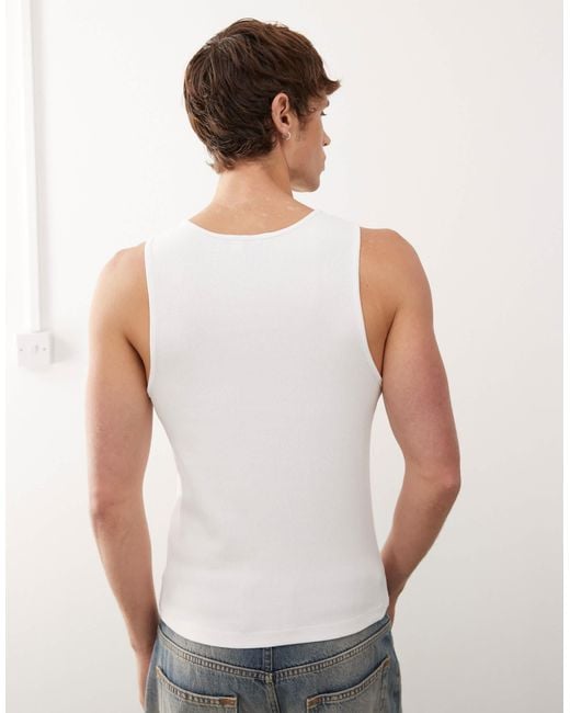 Collusion White Ribbed Tank Top for men
