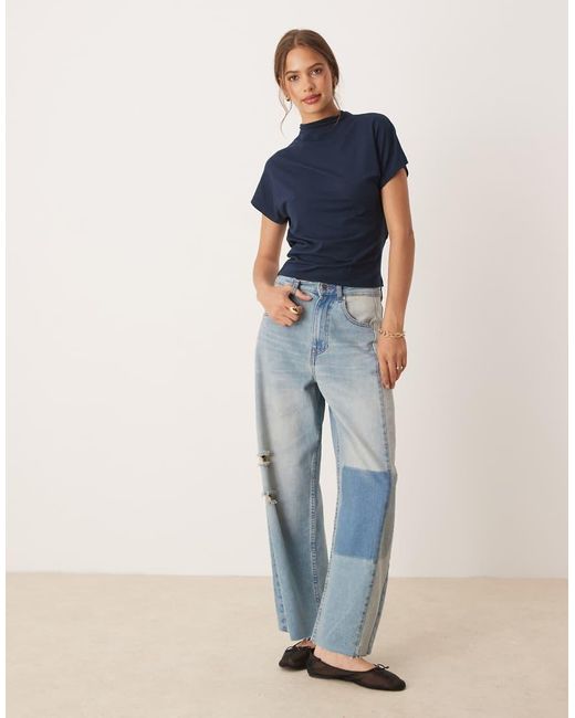 ASOS Blue Twist Shoulder Drapey Top