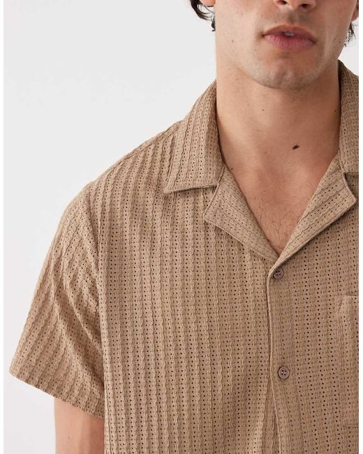 South Beach Brown Crochet Beach Shirt for men