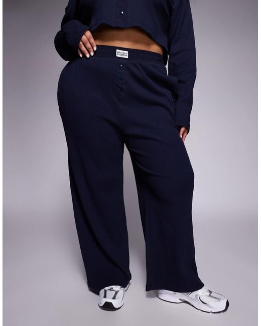 ASOS Blue Weekend Collective Curve Waffle Wide Leg Sweatpants With Nylon Detail