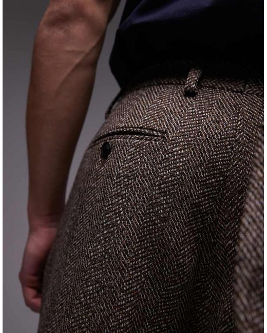 Topman Black High Waisted Relaxed Textured Suit Trousers for men
