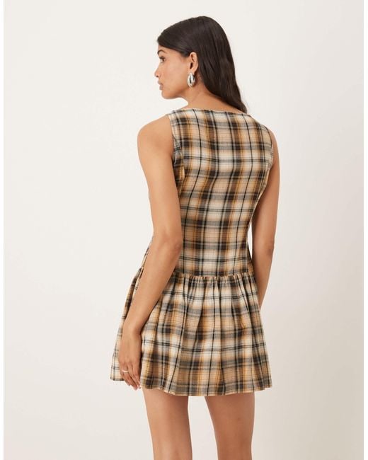 ASOS Brown Slash Neck Button Down Dropped Waist Mini Dress